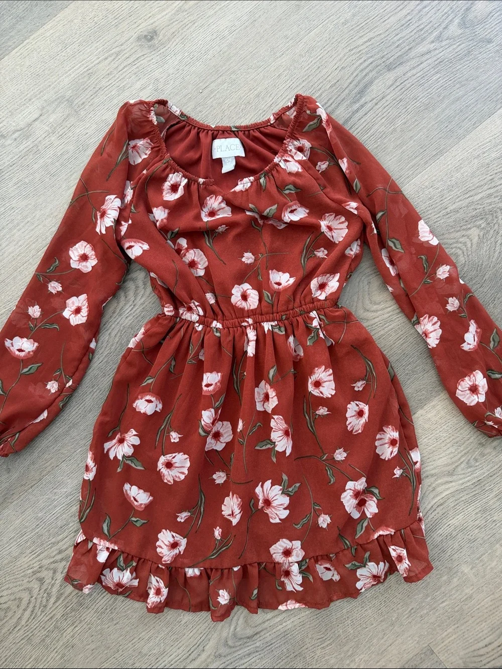 The Children's Place Rust Floral Long Sleeve Ruffle-Hem Dress